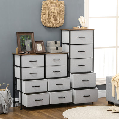 HOMCOM Fabric Chest of Drawers, Storage Drawers, Industrial Bedroom Dresser with 5 Fabric Drawers, Steel Frame and Wooden Top for Nursery, Living Room, Hallway, Grey 