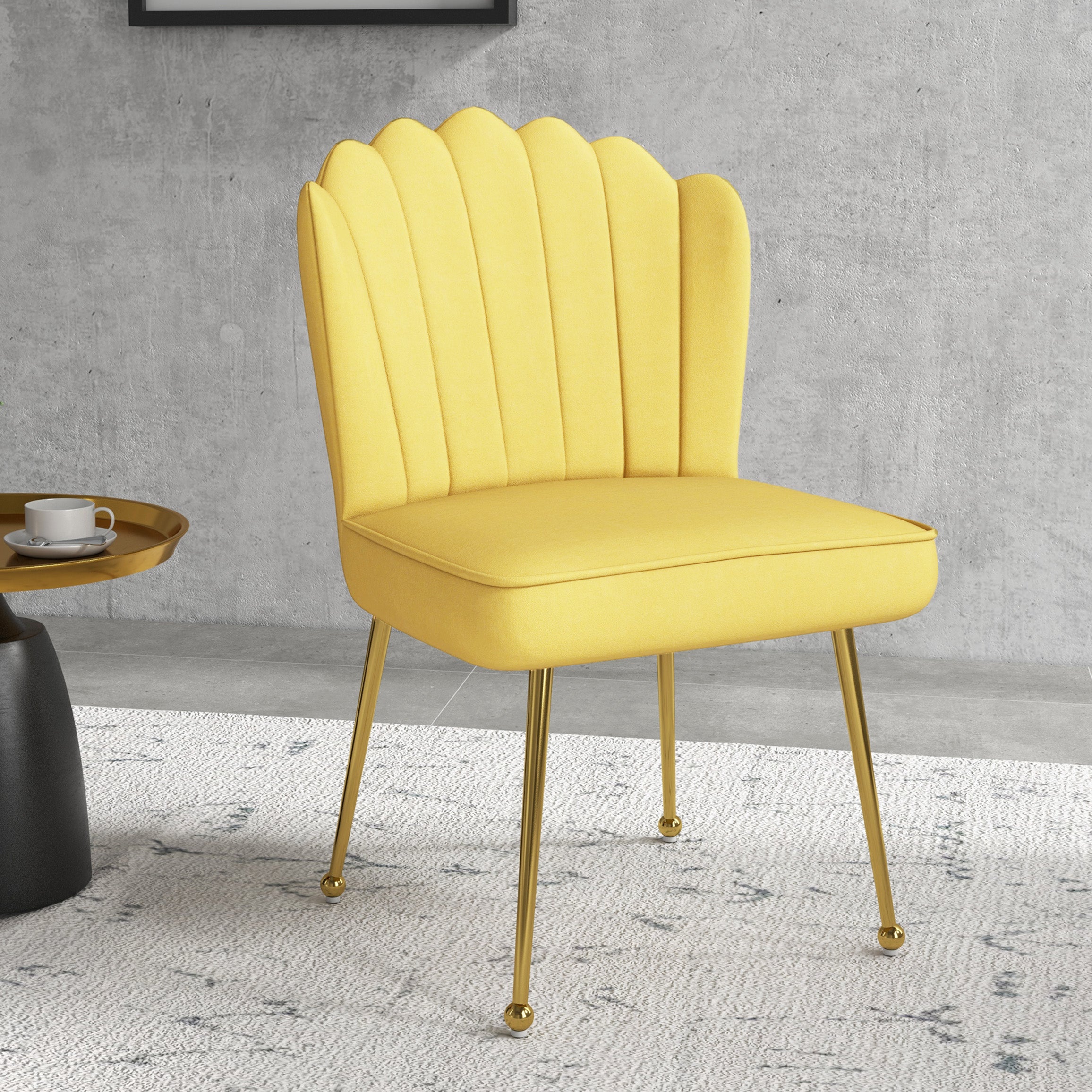 Set of 2 Velvet-Feel Shell Accent Chair - Yellow