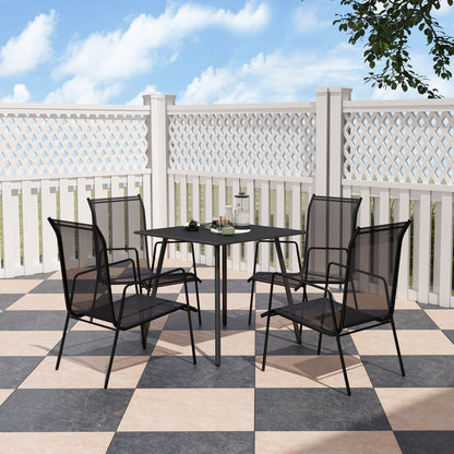 Outsunny Square Garden Table with Slat Top, Steel Frame, Outdoor Table for 4 Person, 80 x 80 x 74 cm, Black 