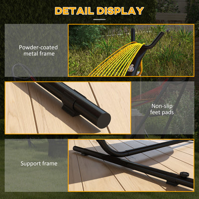 Outsunny 9.4ft Hammock Stand with Side Tray Stand, Steel Frame Hammock Net Stand, for String-style, Brazilian-style, Flat-style, Rope-style Hammocks, Black 
