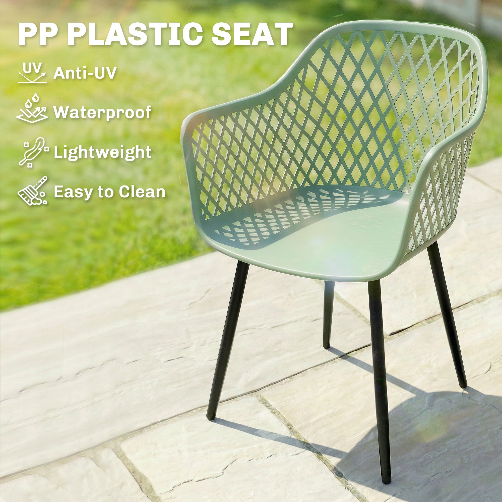 Outsunny Garden Chairs Set of 4, Garden Dining Chairs with Cut Out Diamond Back and Armrests for Patio, Balcony, Terrace, Green 