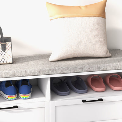 HOMCOM Shoe Bench with Removable Cushion, Shoe Storage Bench with Padded Seat, Open Compartments and Drawers for Entryway Hallway 