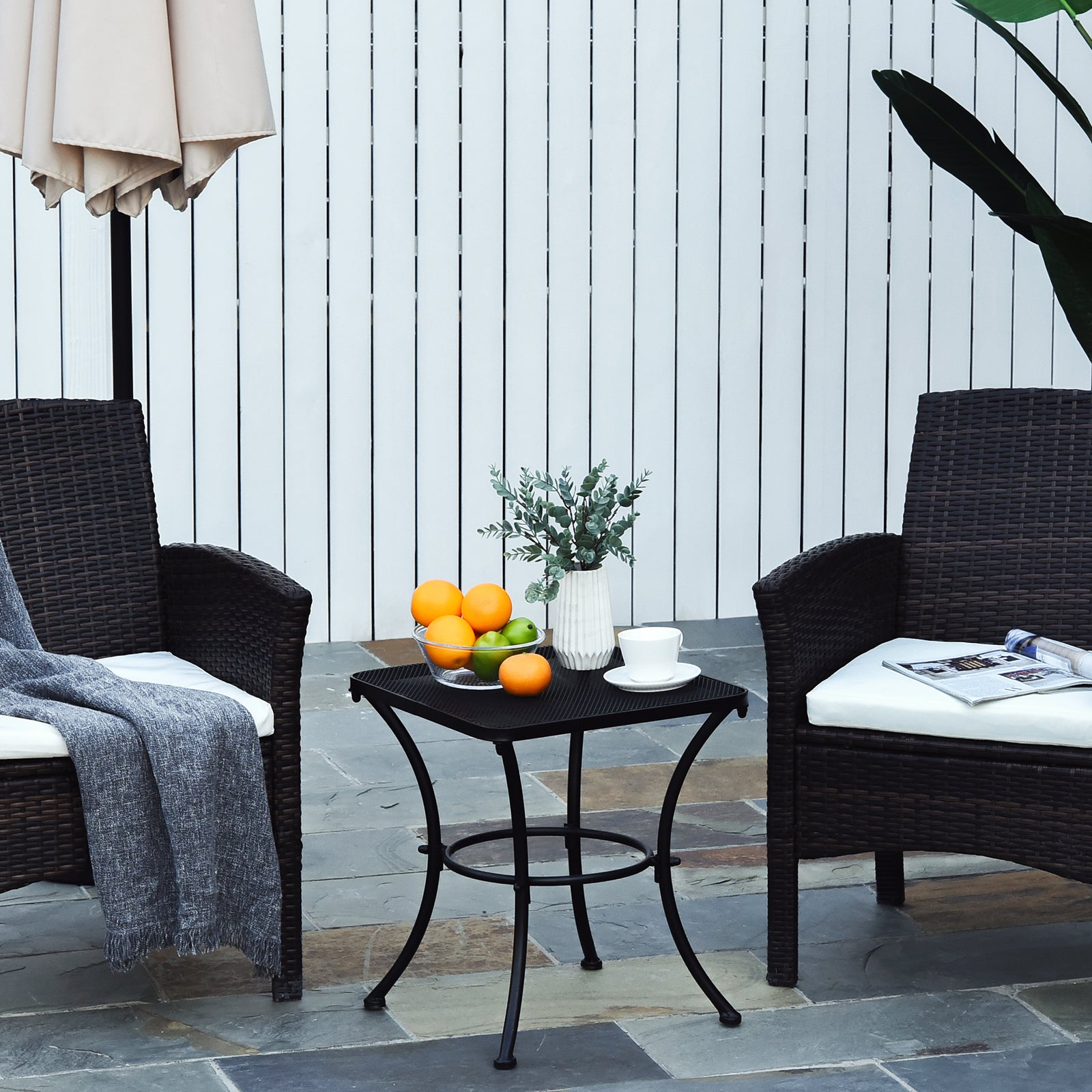 Outsunny Square Garden Metal Bistro Table Outdoor Patio Coffee Side Desk - Black 45L X 45W X 50H CM 
