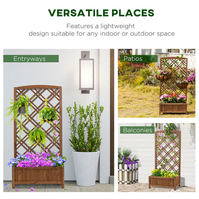 Outsunny Garden Planter with Trellis, Wooden Raised Bed for Garden with Lattice Trellis for Vegetables, Herbs and Flowers, Brown 