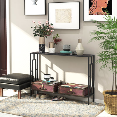 HOMCOM Industrial Console Table with Storage Shelf, Narrow Hallway Dressing Desk with Metal Frame for Living Room, Bedroom, Grey and Black 