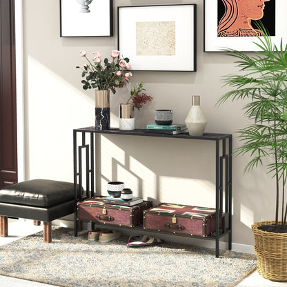 HOMCOM Industrial Console Table with Storage Shelf, Narrow Hallway Dressing Desk with Metal Frame for Living Room, Bedroom, Grey and Black 