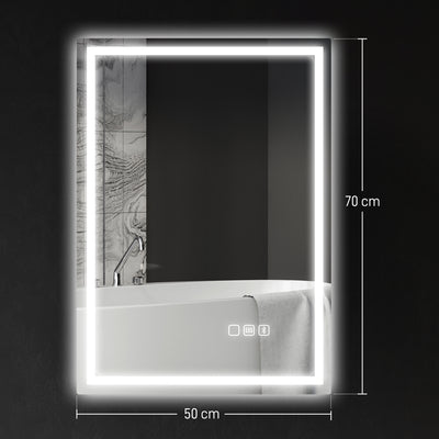 HOMCOM 50 x 70 cm Anti-Fog LED Bathroom Mirror, with Bluetooth - Silver Tone 