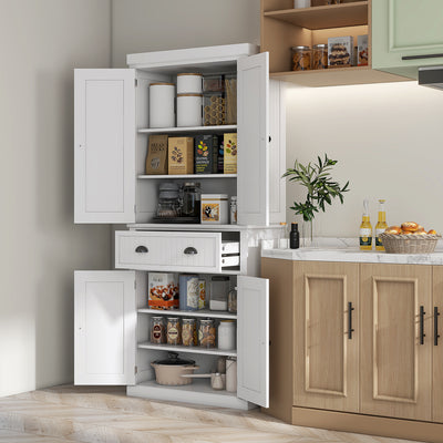HOMCOM Kitchen Storage Cabinet with Drawer and Adjustable Shelves - White 