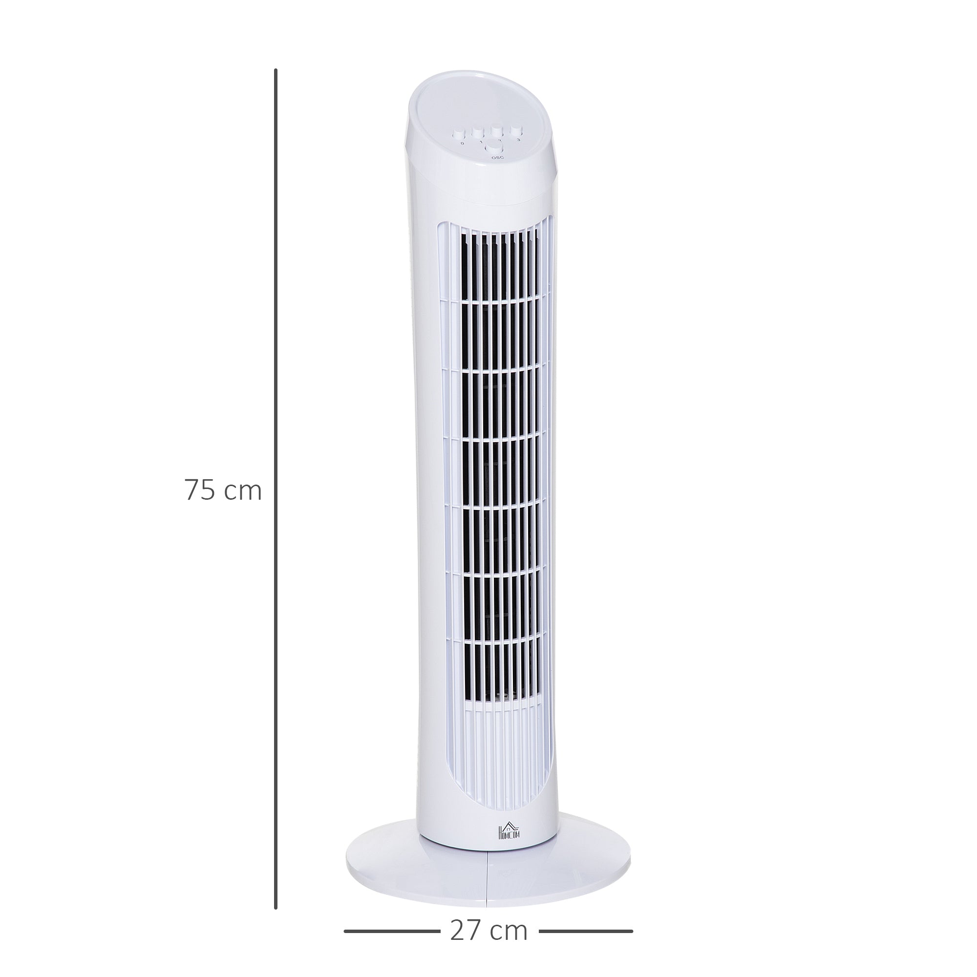 HOMCOM Tower Fan for Bedroom Cooling, 30 Inch Electric 70° Oscillating Fan with 3 Speed Settings, Standing Floor Fan for Home Office Indoor, White 