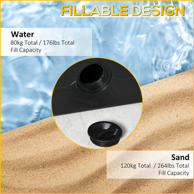 Outsunny Set of 4 Cantilever Parasol Base Stand Outdoor Umbrella Weights, Up to 130kg Sand or 90kg Water Filled, Black 