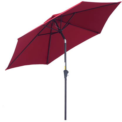 Outsunny 2.6M Garden Parasol Umbrella with Tilt and Crank, Outdoor Sun Parasol Sunshade Shelter with Aluminium Frame, Wine Red 