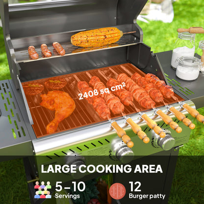 Outsunny 7.5kW Three-Burner Gas BBQ Grill, with See-Through Lid - Black 