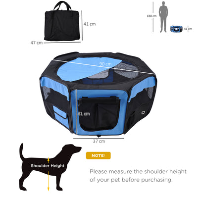 PawHut Portable Cat Dog Playpen Pet Puppy Rabbit Guinea Pig Pen Run Dia 90 x 41H cm Indoor & Outdoor Blue 