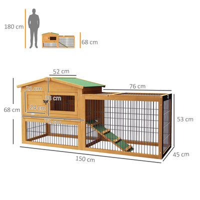 PawHut Wooden Rabbit Hutch with Outdoor Run Yellow 