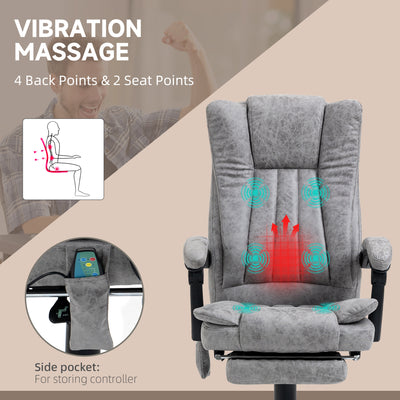 Vinsetto Office Chair with Massage and Heat, Microfibre Reclining Computer Desk Chair with Footrest and Adjustable Height, Swivel Wheels for Home Office, Grey 