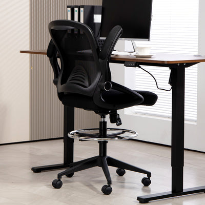 Vinsetto Drafting Chair with Flip-up Armrest, Mesh Office Stool with Foot Ring, 360° Swivel Height Adjustable Chair for Standing Desk, Black 