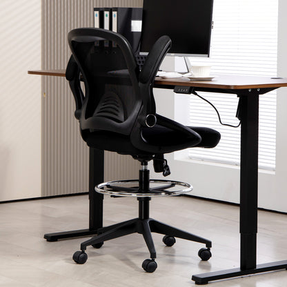 Vinsetto Drafting Chair with Flip-up Armrest, Mesh Office Stool with Foot Ring, 360° Swivel Height Adjustable Chair for Standing Desk, Black 