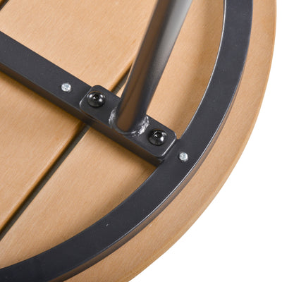 Outsunny Round Outdoor Side Table Adjustable Leg Pads Garden Table 49 x 49 x 48 cm Natural Wood & Black 