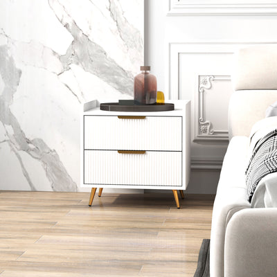 HOMCOM Elegant Two-Drawer Bedside Table Set of 2 - White 