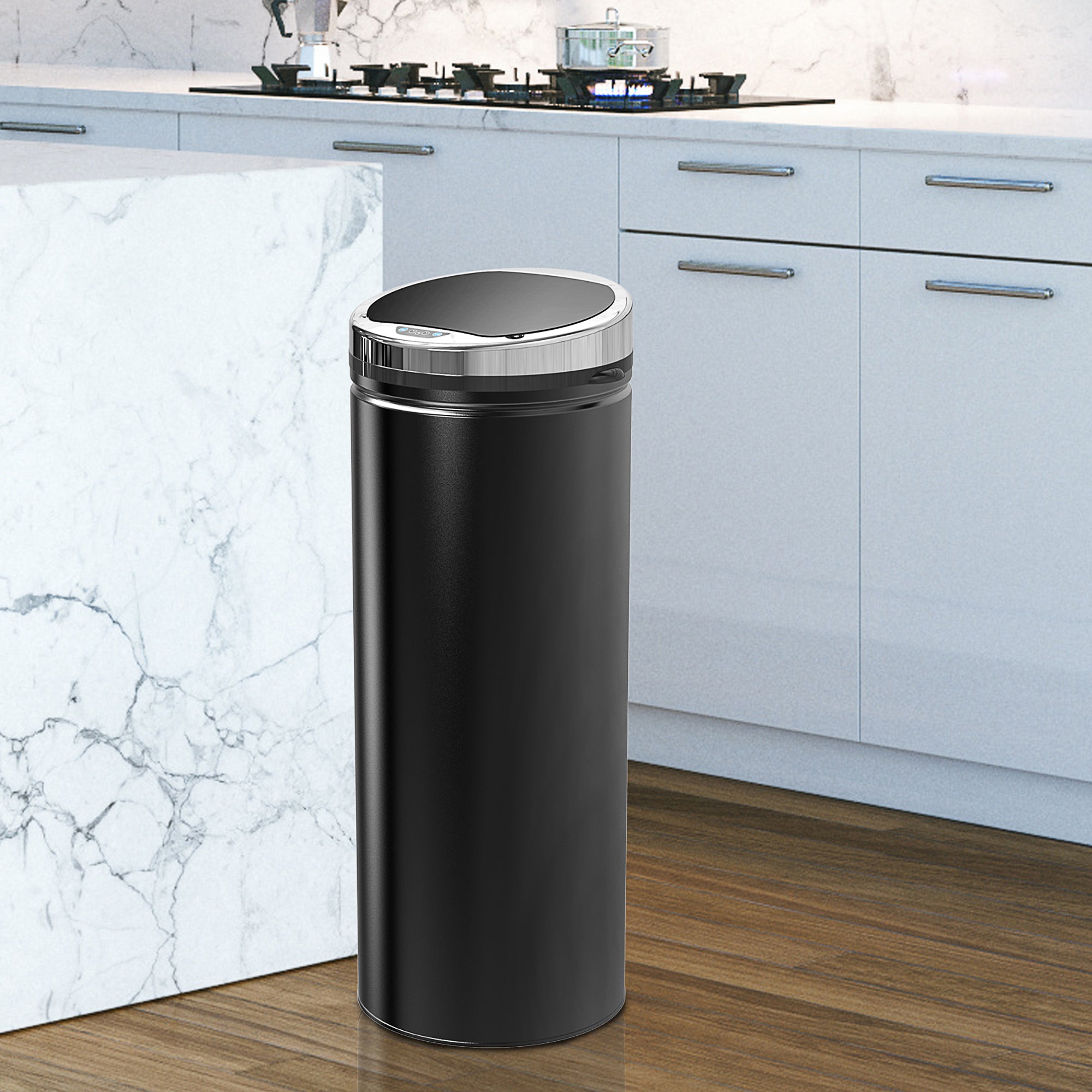 HOMCOM 50L Sensor Bin for Kitchen Waste Automatic Dustbin Motion Detection Dustbin  Stainless Steel Rubbish Can with Bucket, Black 
