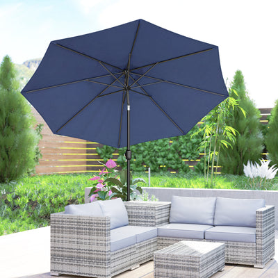 Outsunny 3 m Garden Parasol Umbrellas, Outdoor Sun Shade with 8 Ribs, Tilt and Crank Handle, Navy Blue 