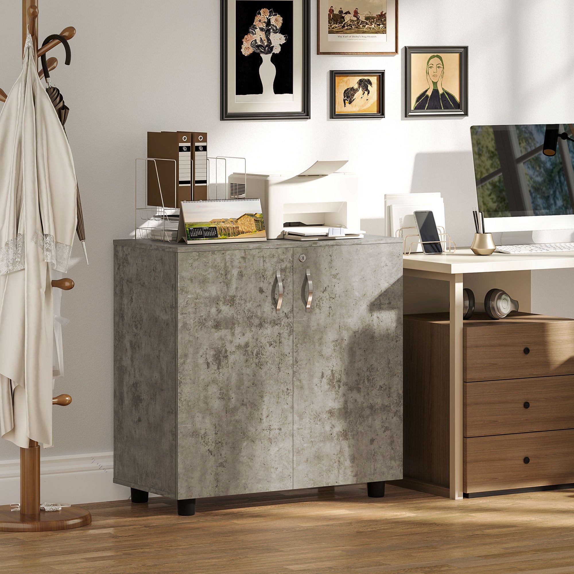 Vinsetto Two-Tier Locking Office Storage Cabinet - Grey 