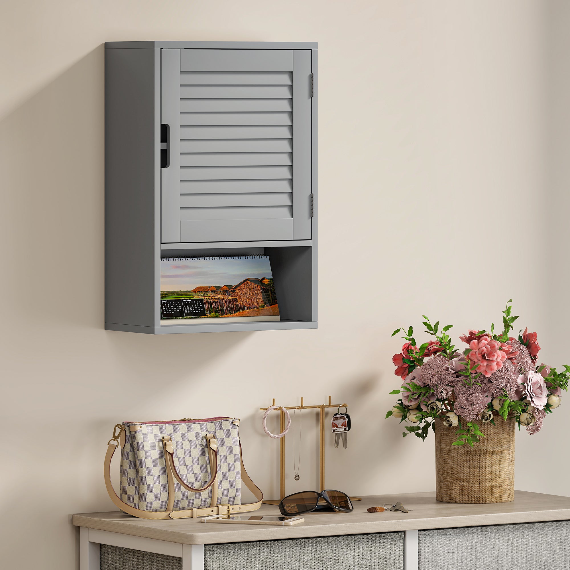 HOMCOM Bathroom Cabinet, Wall Mounted Storage Cabinet with Adjustable Shelves, 40 x 20 x 60 cm, Grey 