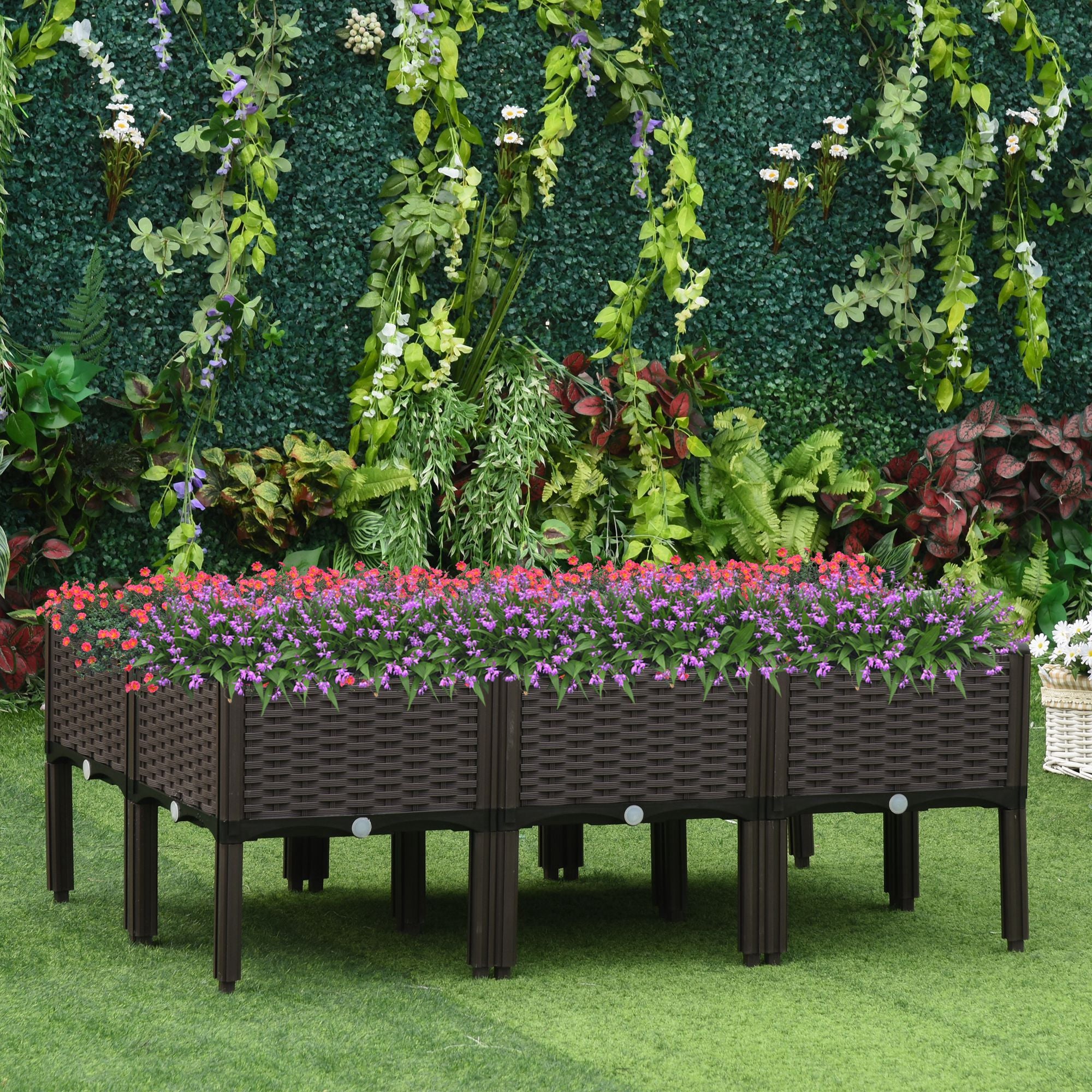 Outsunny Set of 6 26L Garden Raised Bed Elevated Patio Flower Plant Planter Box PP Vegetables Planting Container, Brown 