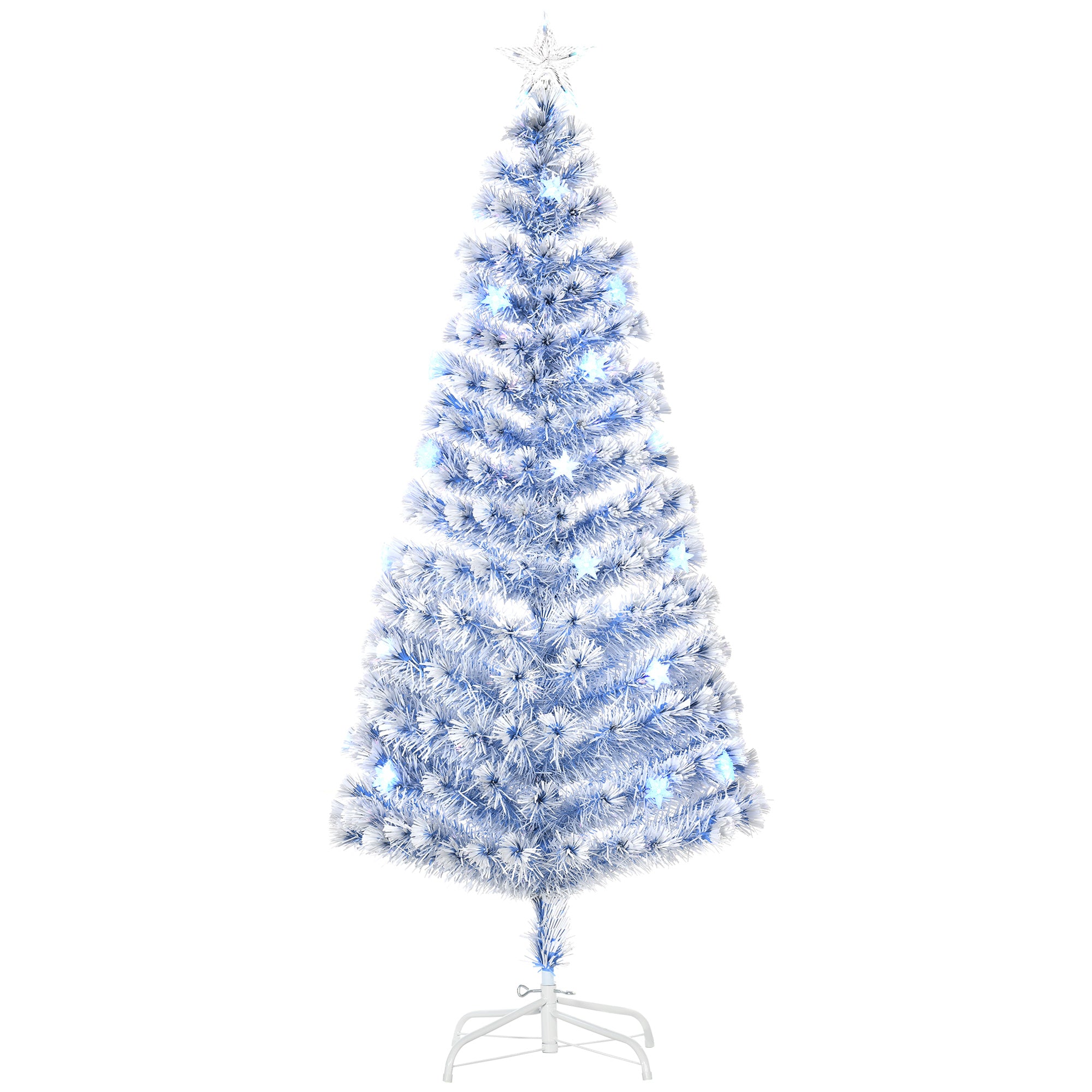 HOMCOM 6FT Artificial Fibre Optic Christmas Tree Seasonal Decoration w/ LED Lights Pre-Lit Easy Store White Blue 