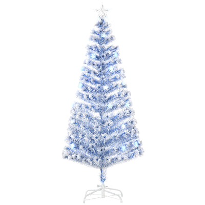 HOMCOM 6FT Artificial Fibre Optic Christmas Tree Seasonal Decoration w/ LED Lights Pre-Lit Easy Store White Blue 