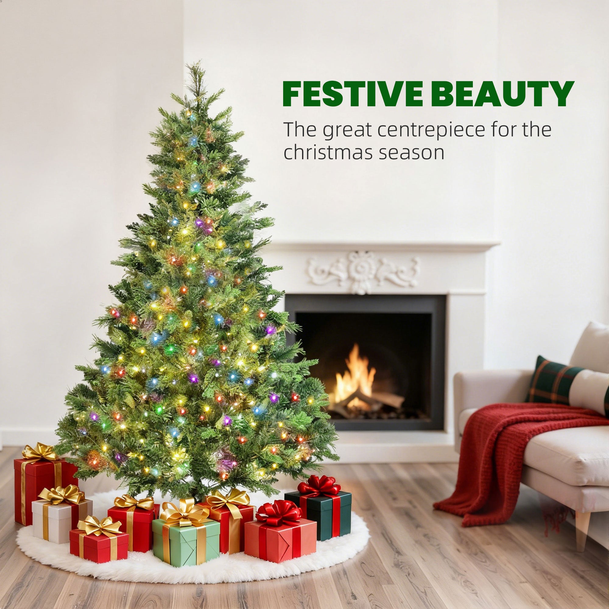 HOMCOM 6ft Artificial Pine LED Christmas Tree, with Remote 