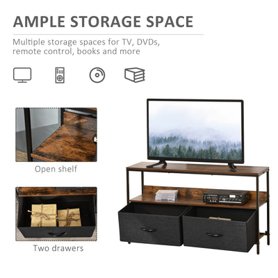 HOMCOM TV Stand Cabinet up to 47-inch, TV Unit with 2 Foldable Linen Drawers, Open Shelf for Living Room, Bedroom, Entertainment Room, Rustic Brown 
