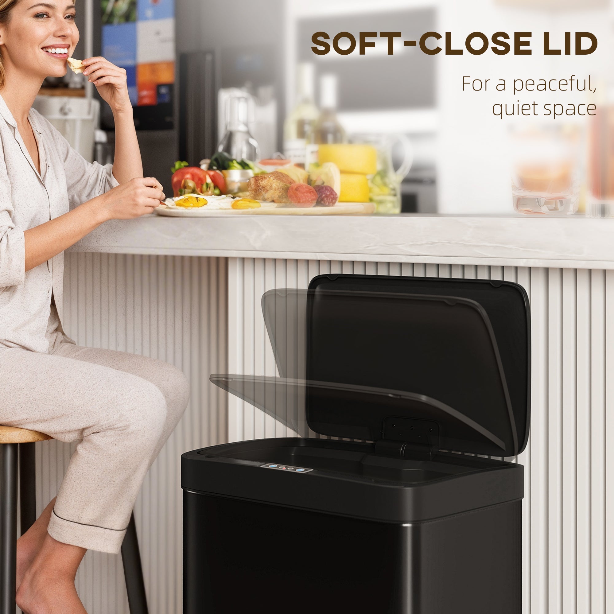 HOMCOM 45L Kitchen Sensor Bin - Black 