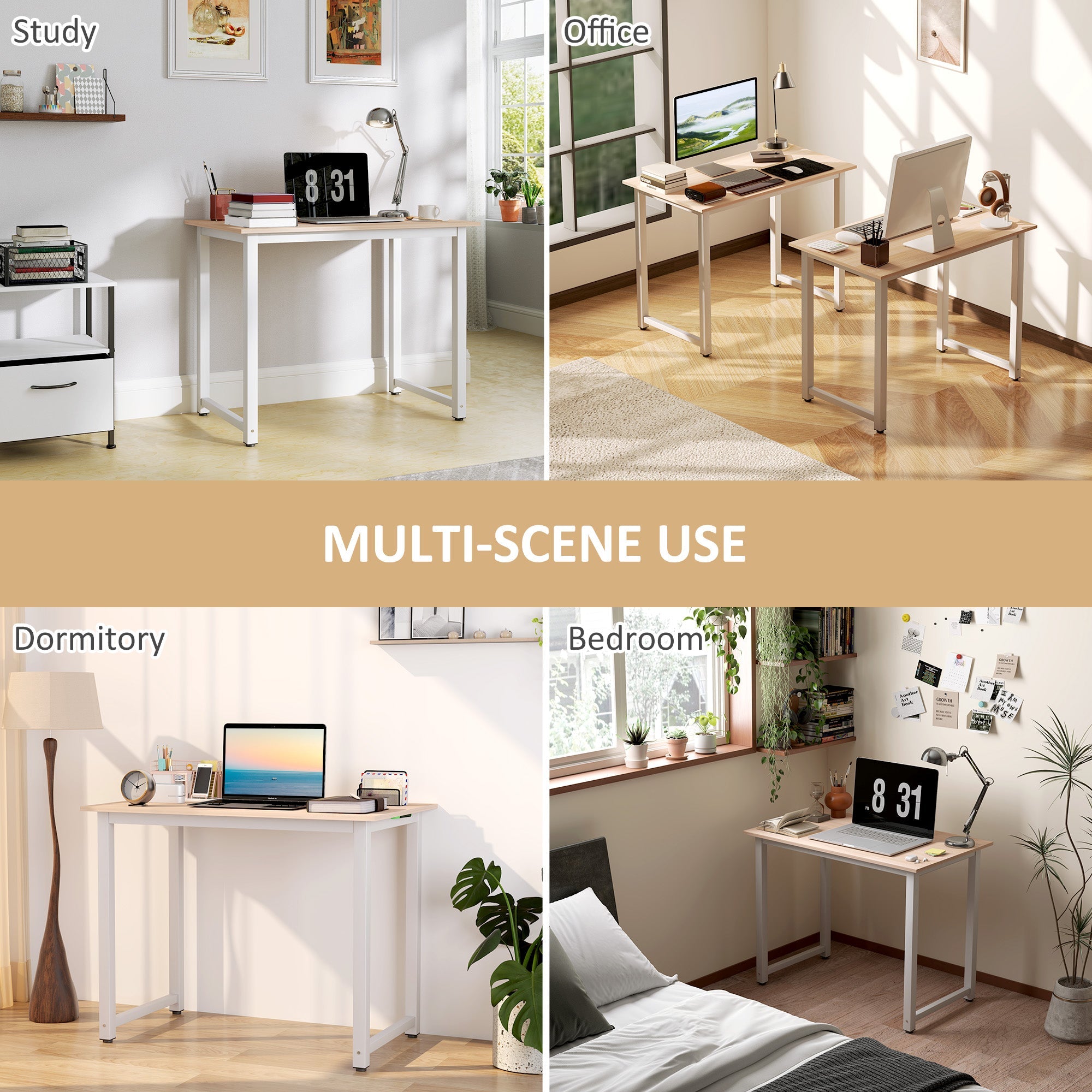 HOMCOM Computer Desk, Writing Table, 100 x 60 x 76cm Workstation for Home Office, Study with Metal Frame, Simple Assembly, White 