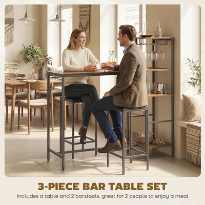 HOMCOM 3 Piece Breakfast Bar Table and Stools Set, Rustic Brown 