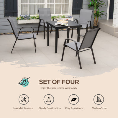 Outsunny Set of Four Stackable Mesh Seat Chairs - Dark Grey 