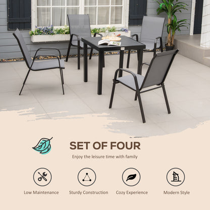 Outsunny Set of Four Stackable Mesh Seat Chairs - Dark Grey