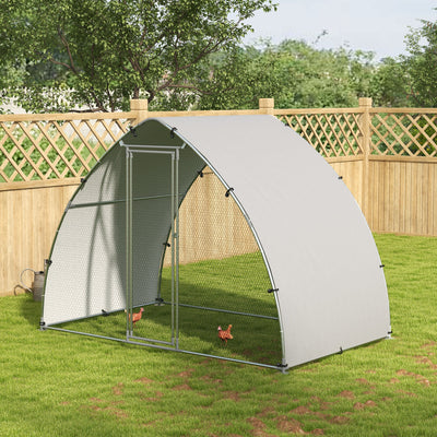 PawHut Galvanised Outdoor Chicken Coop with Cover, for 4-6 Chickens, Hens, Ducks, Rabbits, 3 x 1.9 x 2.2m - Silver Tone 