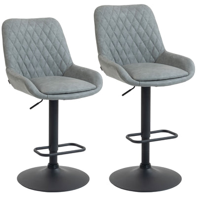 HOMCOM Set of Two Faux Leather Retro Bar Stools - Light Grey 
