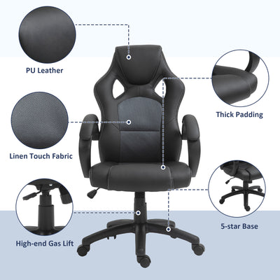 Vinsetto High-Back Office Chair Faux Leather Swivel Computer Desk Chair for Home Office with Wheels Armrests Black 