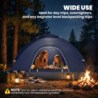 Outsunny 2 Person Camping Tent, Dome Tent with Zipped Doors, Storage Pocket, Portable Handy Bag, Navy Blue 