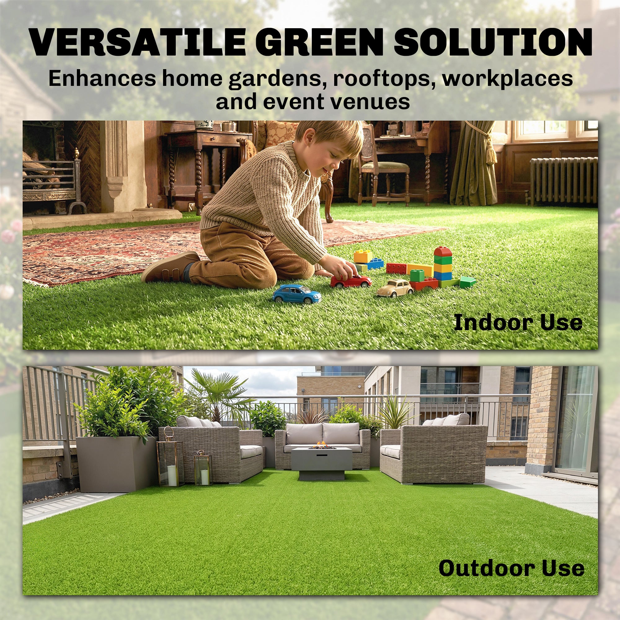 Outsunny Artificial Grass Turf Low Maintenance Realistic Lawn Pet Turf with Drain Holes for Garden 1m x 4m Green 