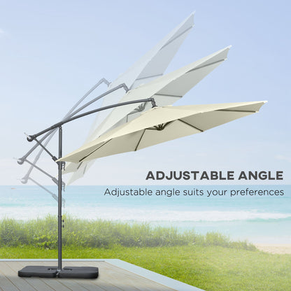 Outsunny 3(m) Garden Parasol Sun Shade Banana Umbrella Cantilever with Crank Handle, Cross Base Beige 