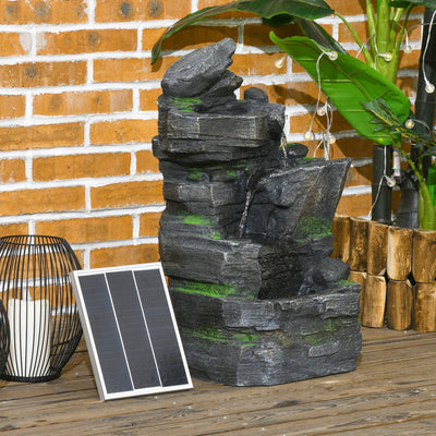 Outsunny Garden Water Feature with LED Lights - Dark Grey 