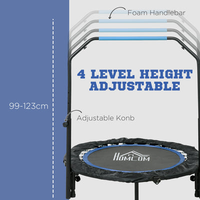 HOMCOM 40" Foldable Mini Fitness Trampoline, with Adjustable Foam Handle, Blue 