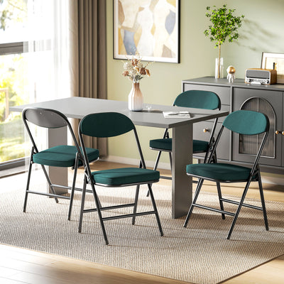 HOMCOM Set of Four Folding Corduroy Seat Chairs - Blue 