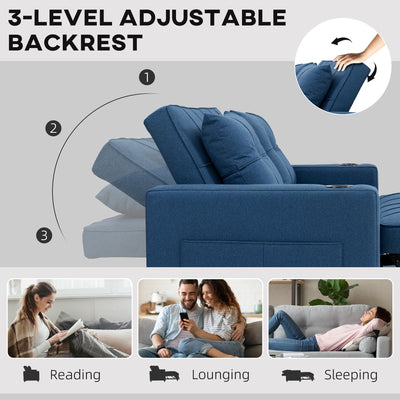HOMCOM Two-Seater Pull-Out Sofa Bed - Dark Blue 