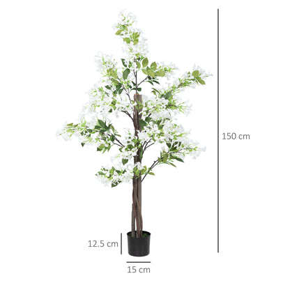 HOMCOM Artificial Plants Honeysuckle Flower in Pot Fake Plants with Curved Boots for Indoor Outdoor 15x15x150cm Set of 2 White 