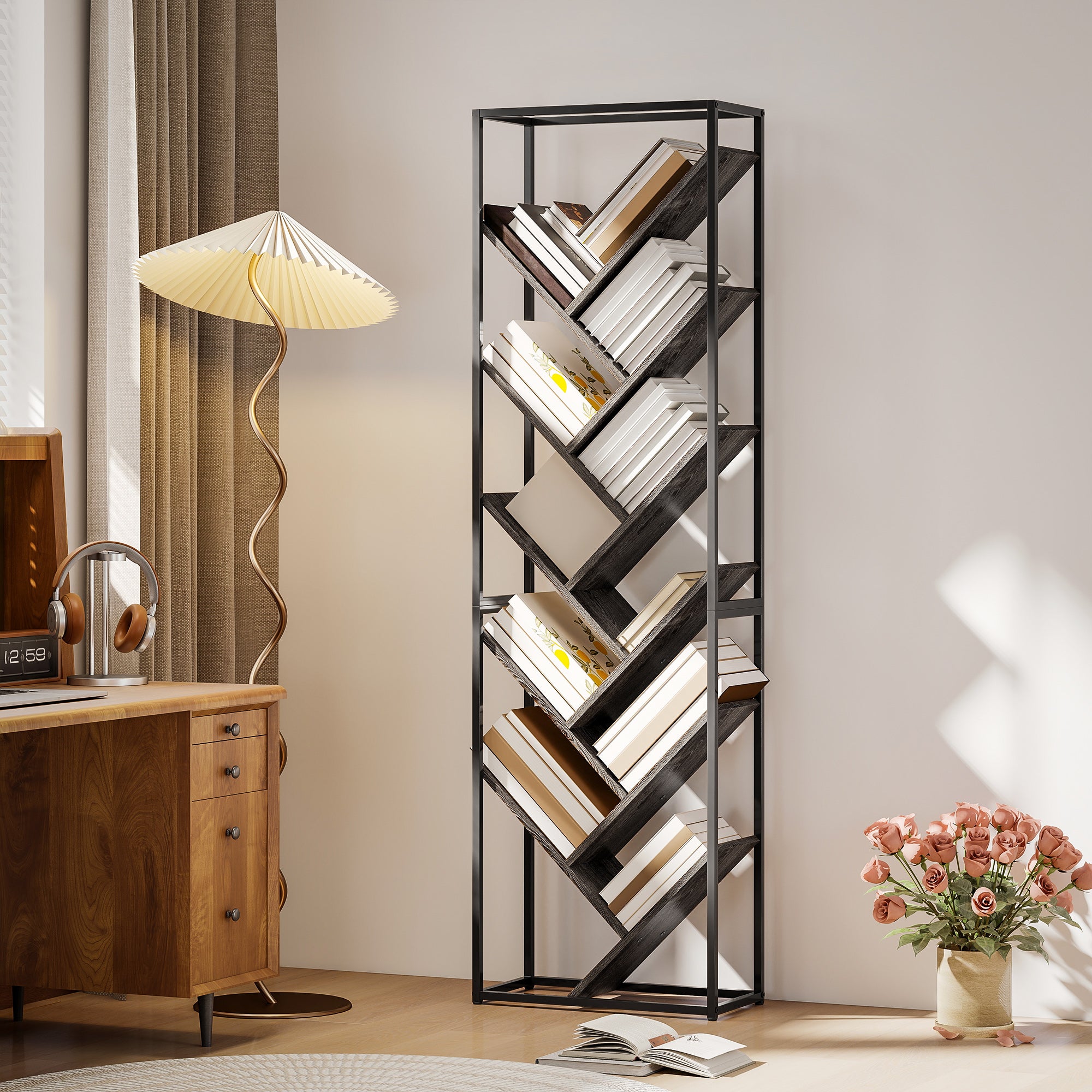 HOMCOM 10 Shelf Industrial-Style Bookshelf - Black/Grey 