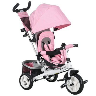 HOMCOM 6 in 1 Kids Trike with Parent Handle, Canopy, 5-point Safety Belt, Storage, Footrest, Brake, for 1-5 Years, Pink 